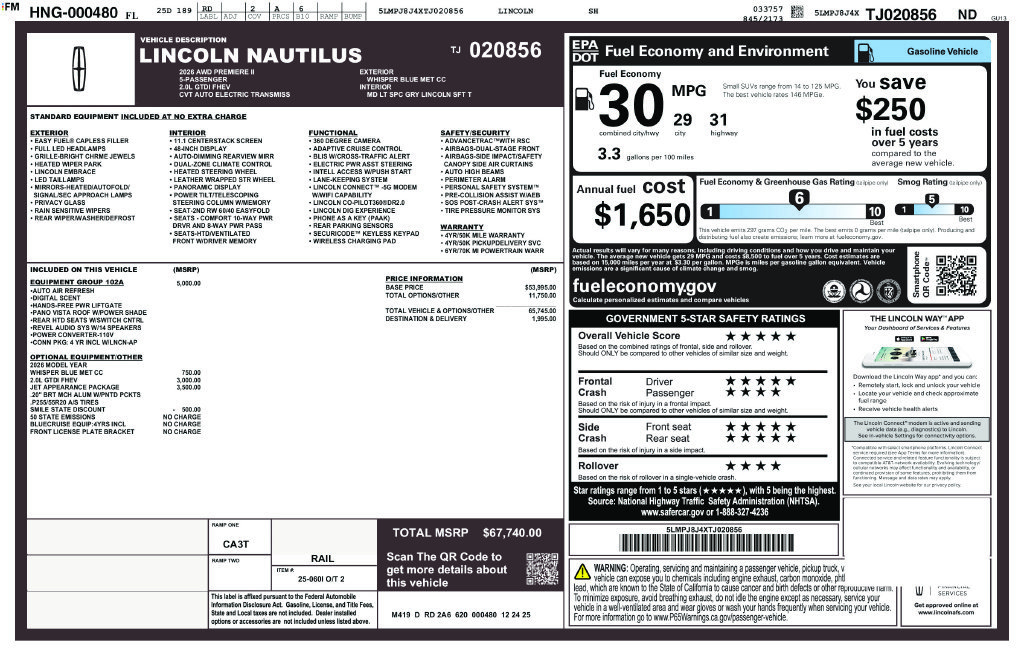 New 2026 Lincoln Nautilus Premier w/ Equipment Group 102A AWD/4WD image 26