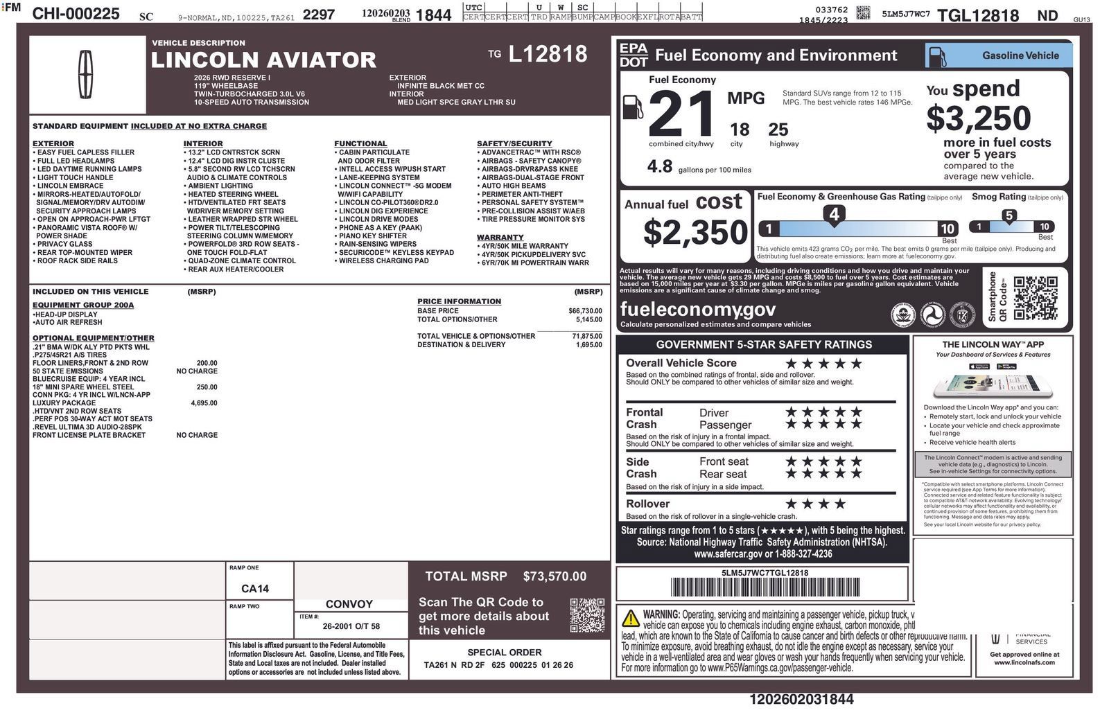 Certified 2026 Lincoln Aviator Reserve w/ Luxury Package RWD image 1