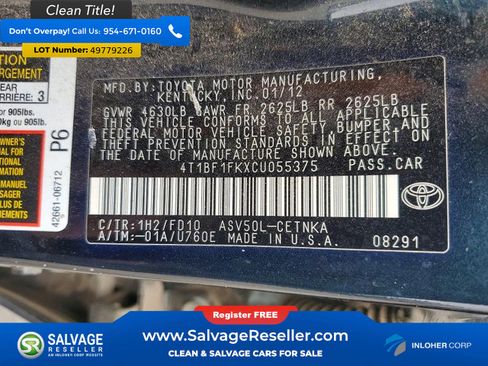 Used 2012 Toyota Camry LE image 16