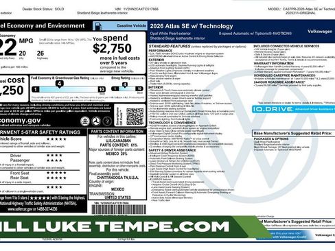 Used 2026 Volkswagen Atlas SE AWD/4WD image 1