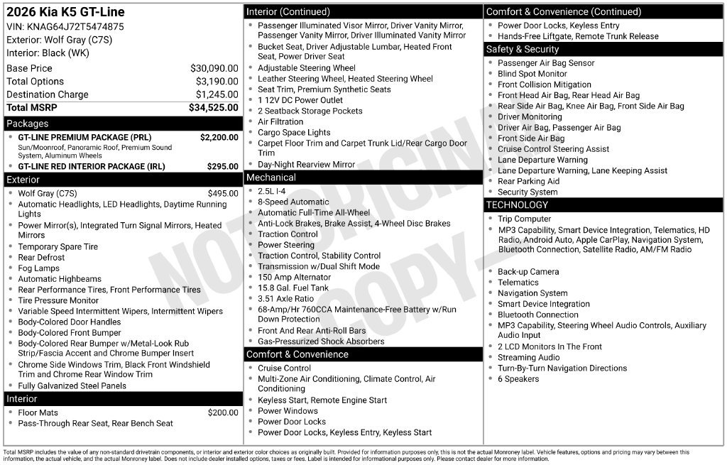 New 2026 Kia K5 GT-Line w/ GT-Line Premium Package AWD/4WD image 6