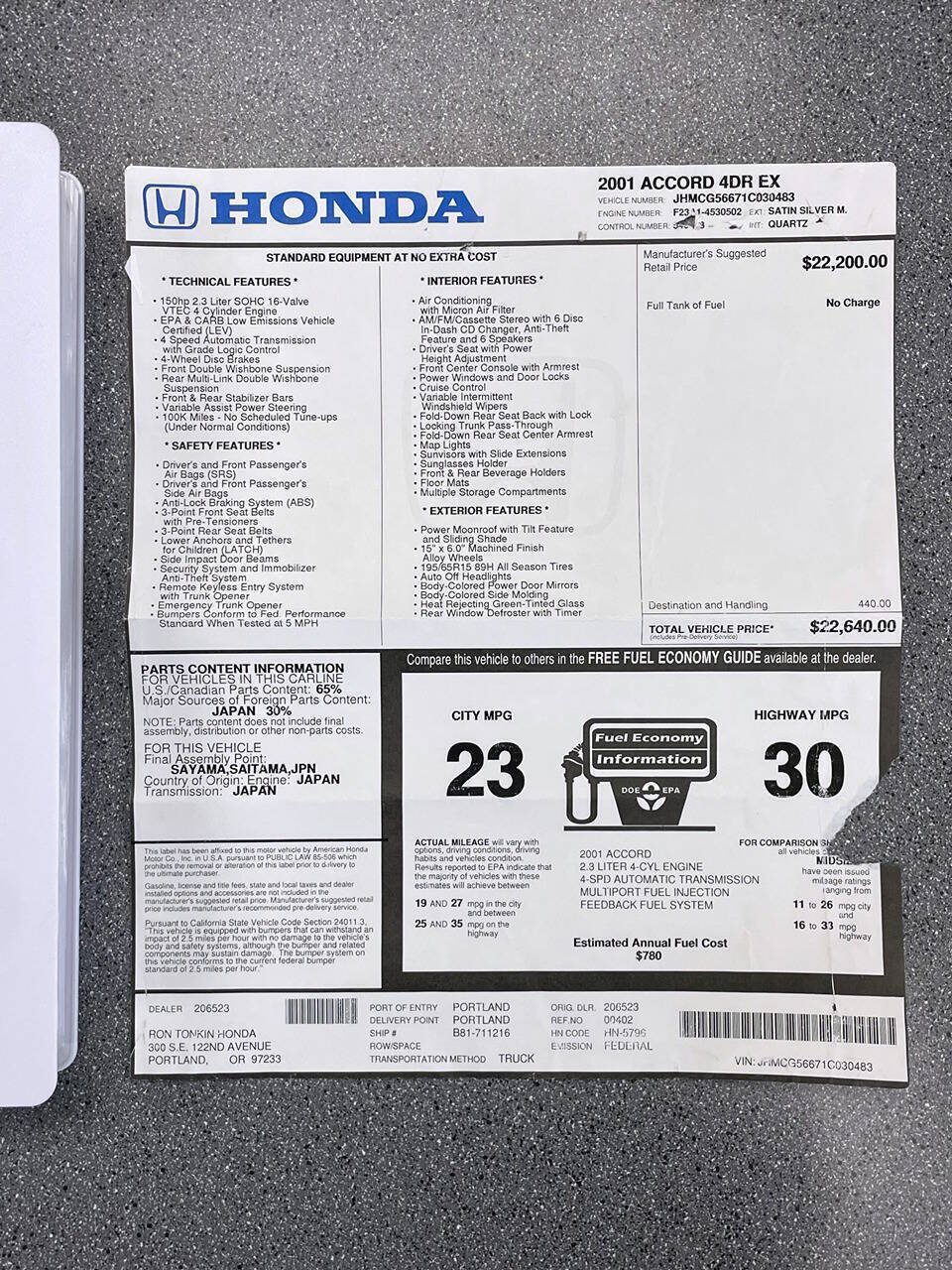 Used 2001 Honda Accord EX image 5