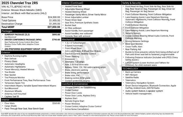 Used 2025 Chevrolet Trax RS w/ Sunroof Package FWD image 6