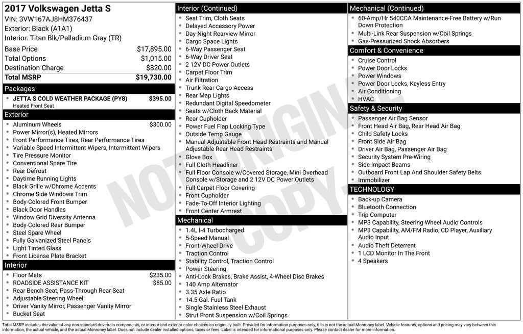 Used 2017 Volkswagen Jetta S w/ Jetta S Cold Weather Package FWD image 17