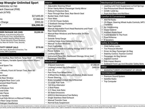 Used 2016 Jeep Wrangler Unlimited Sport w/ Quick Order Package 24S AWD/4WD image 31