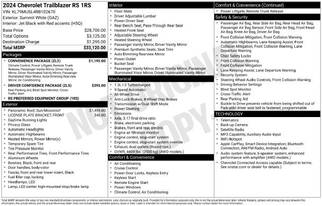 Used 2024 Chevrolet TrailBlazer RS w/ Convenience Package AWD/4WD image 53