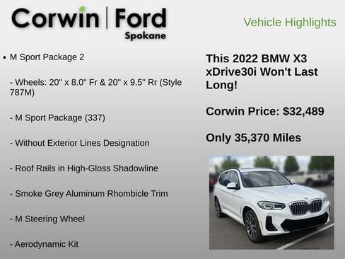Used 2022 BMW X3 xDrive30i w/ M Sport Package 2 AWD/4WD image 6