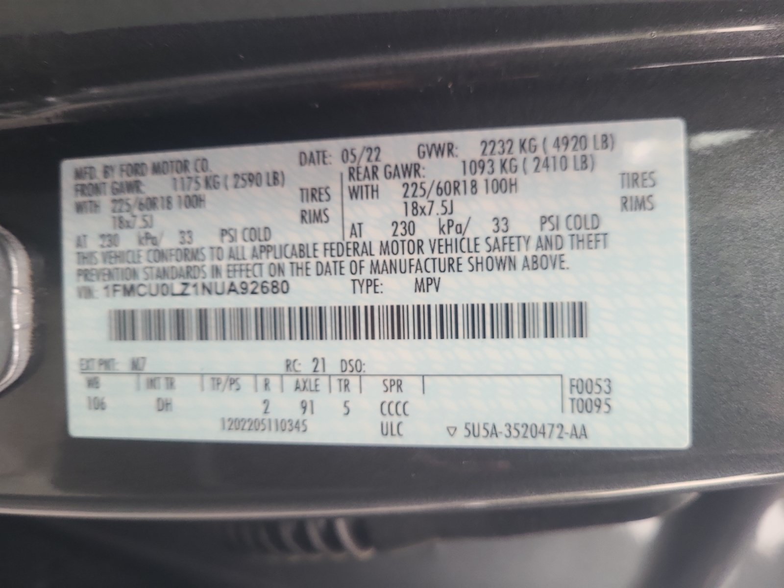 Certified 2022 Ford Escape Titanium w/ Titanium Premium Package FWD image 25