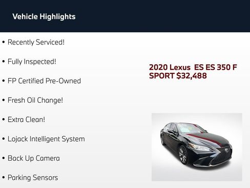 Used 2020 Lexus ES 350 F Sport w/ Accessory Package FWD image 2