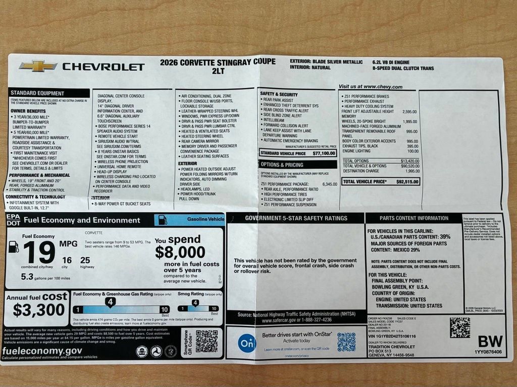 Used 2026 Chevrolet Corvette Stingray Preferred Cpe w/ Z51 Performance Package RWD image 39