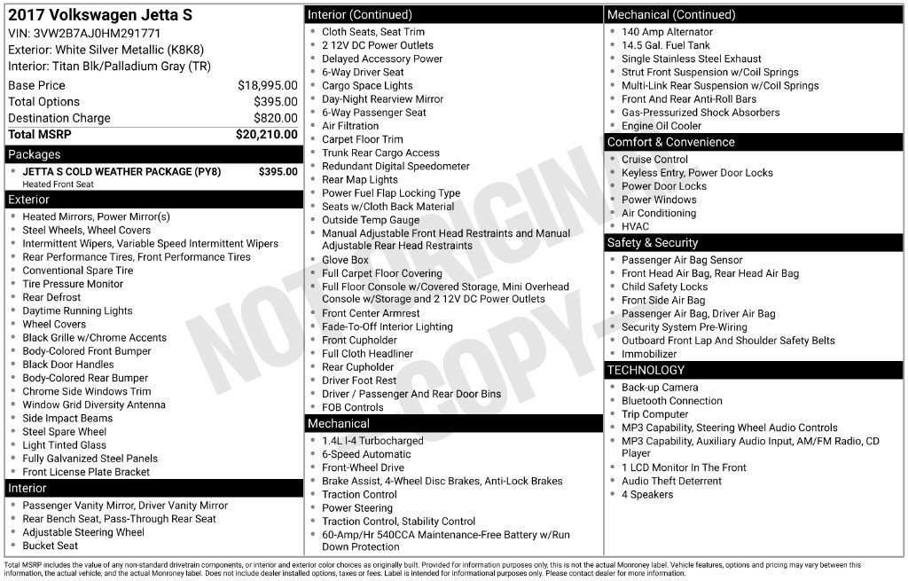 Used 2017 Volkswagen Jetta S w/ Jetta S Cold Weather Package FWD image 2