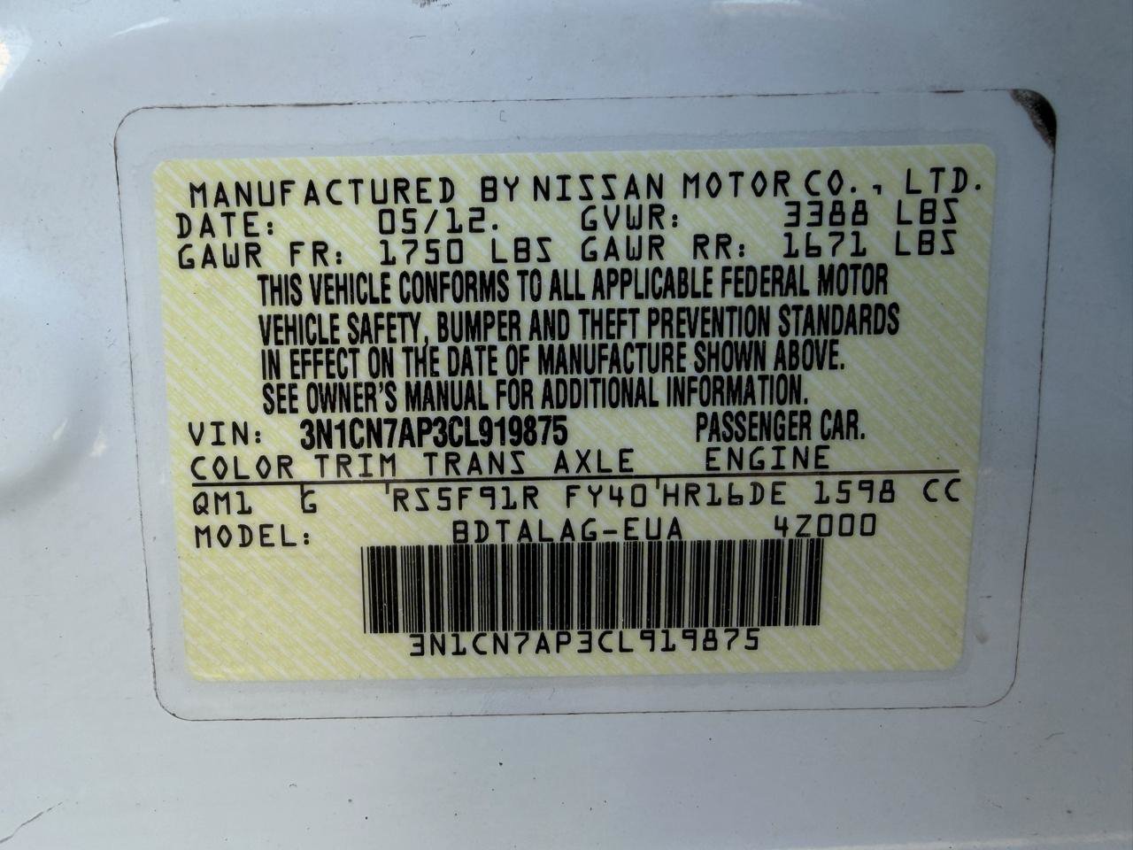 Used 2012 Nissan Versa S FWD image 28