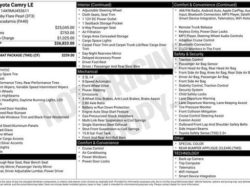 Used 2021 Toyota Camry LE w/ Carpet Mat Package (TMS) image 9