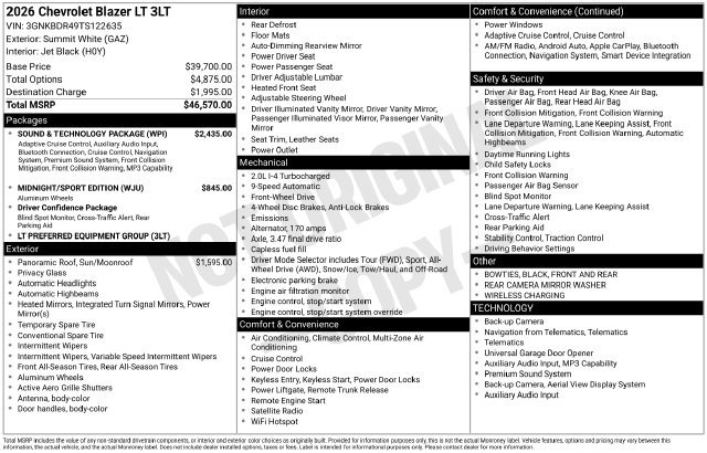 New 2026 Chevrolet Blazer LT w/ Sound & Technology Package FWD image 4