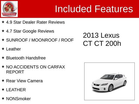 Used 2013 Lexus CT 200h w/ Premium Pkg w/Navigation FWD image 4