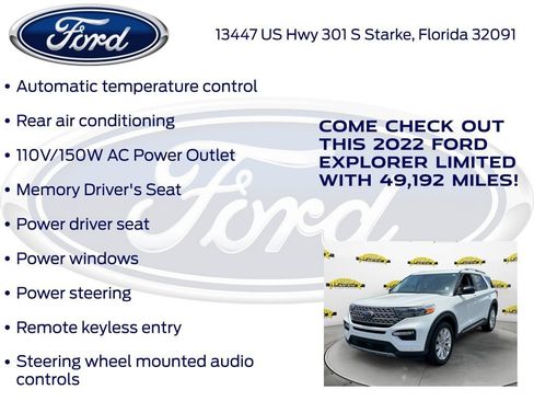 Certified 2022 Ford Explorer Limited w/ Equipment Group 301A RWD image 32