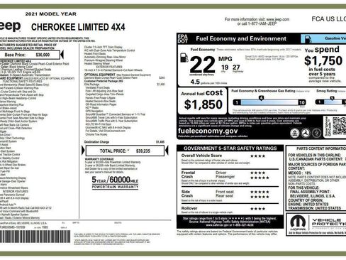 Used 2021 Jeep Cherokee Limited w/ Elite Package AWD/4WD image 2