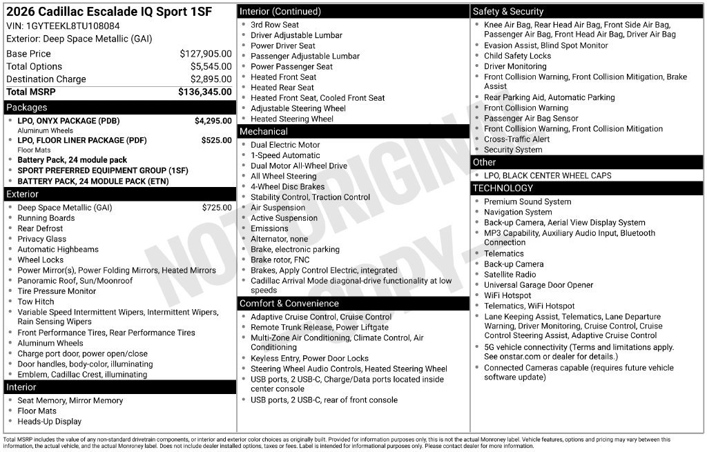 New 2026 Cadillac Escalade IQ Sport 1 w/ LPO, ONYX Package AWD/4WD image 10