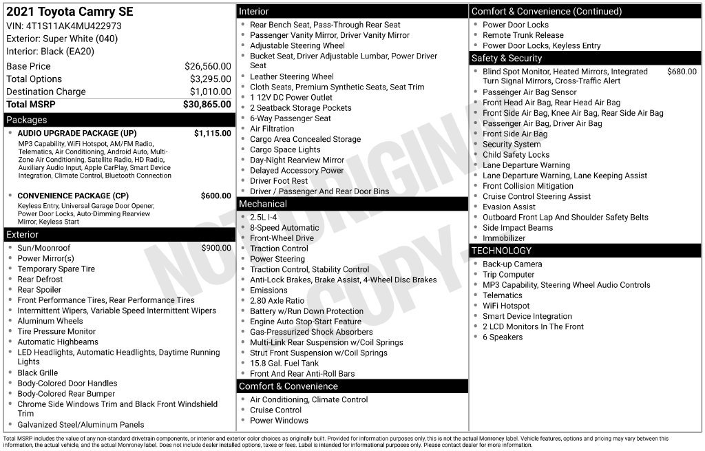 Used 2021 Toyota Camry SE w/ Audio Upgrade Package FWD image 38
