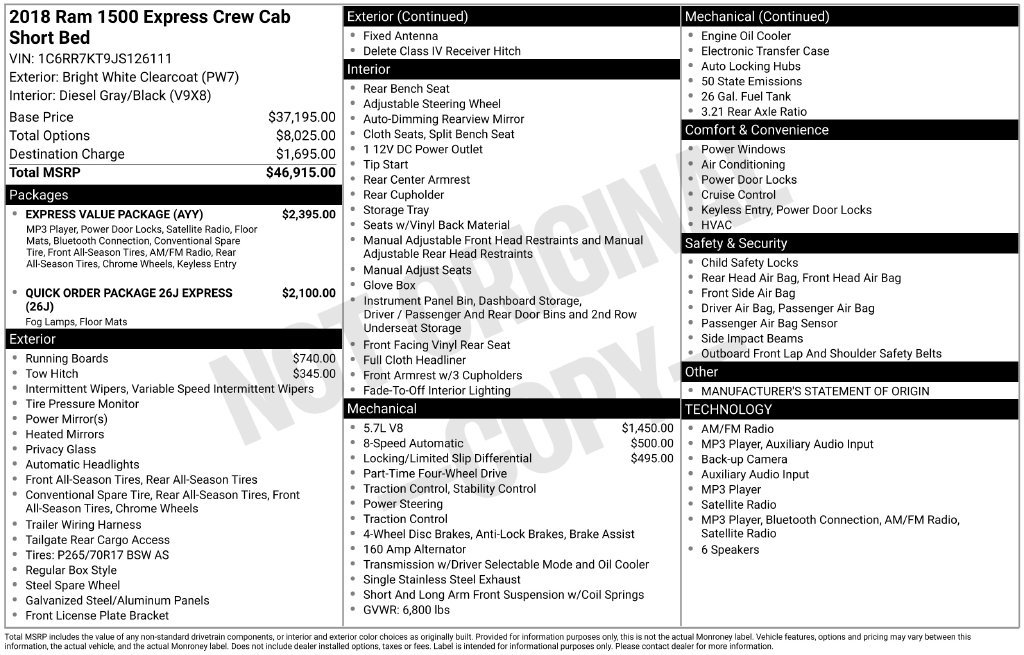 Used 2018 RAM 1500 Express w/ Express Value Package AWD/4WD image 42
