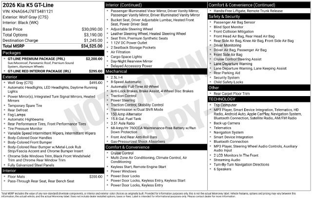 New 2026 Kia K5 GT-Line w/ GT-Line Premium Package AWD/4WD image 31