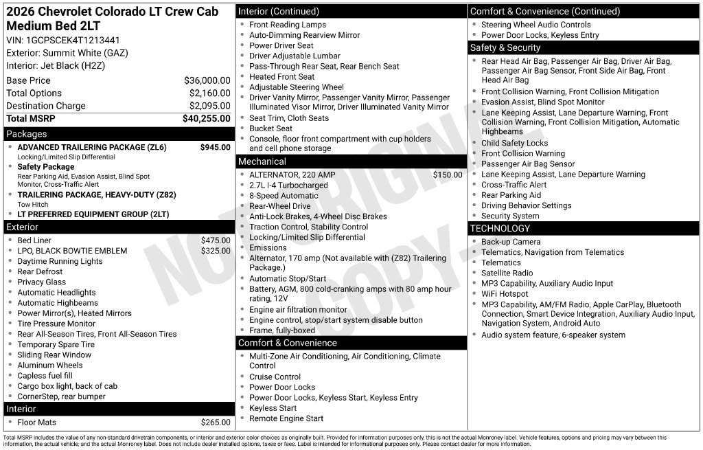 New 2026 Chevrolet Colorado LT w/ Advanced Trailering Package RWD image 30