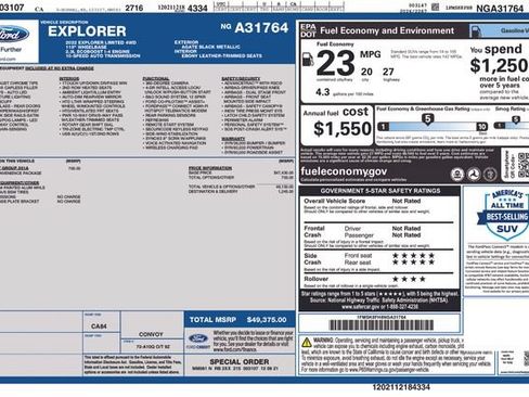 Used 2022 Ford Explorer Limited w/ Equipment Group 301A AWD/4WD image 34