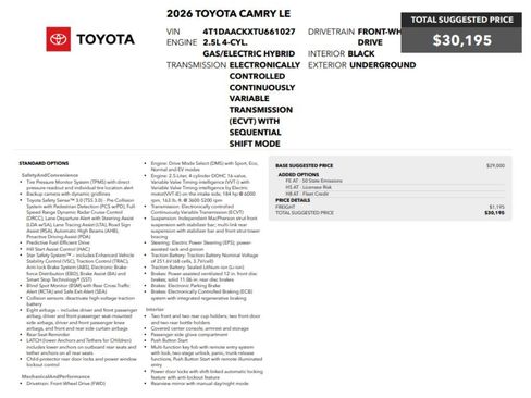 Used 2026 Toyota Camry LE FWD image 2