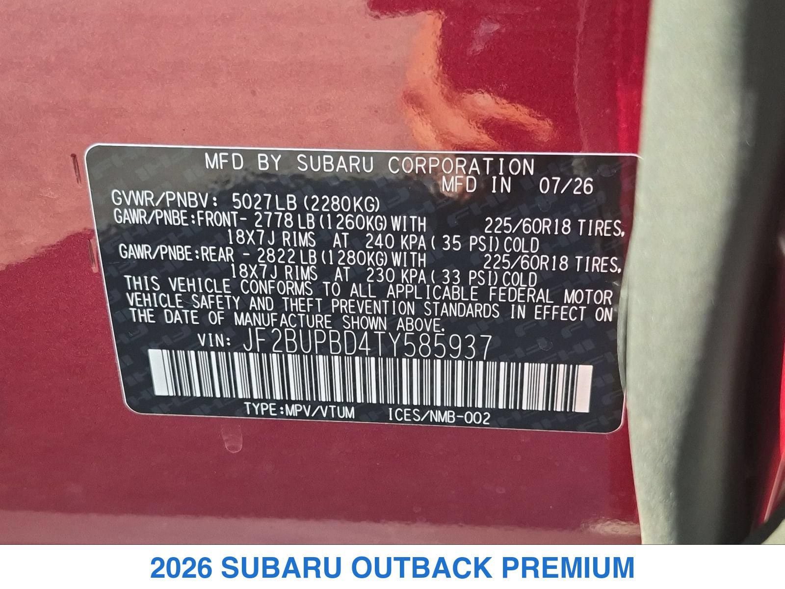 New 2026 Subaru Outback Premium AWD/4WD image 27