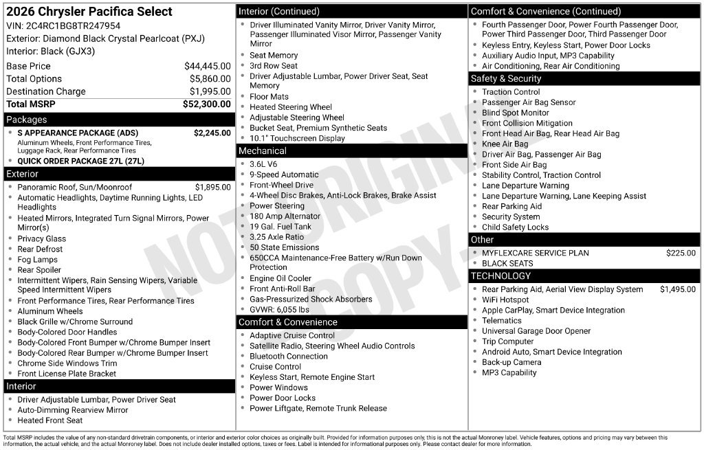New 2026 Chrysler Pacifica Select w/ S Appearance Package FWD image 3