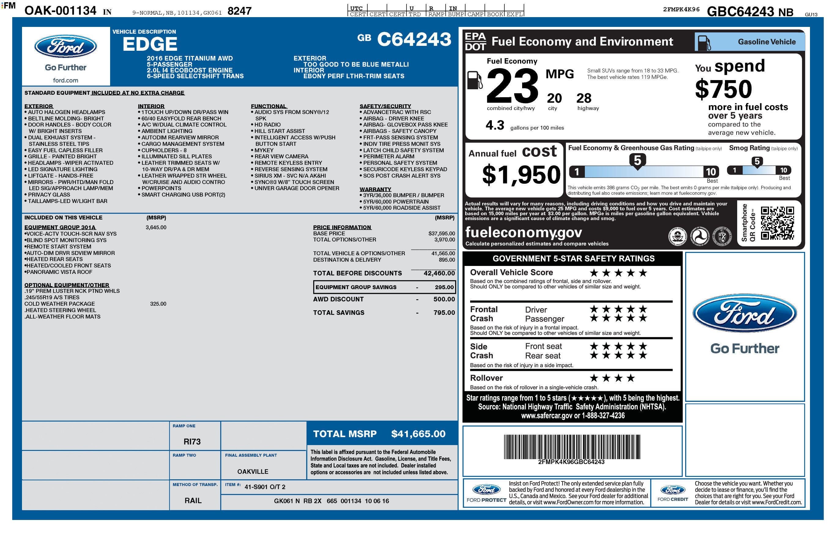 Used 2016 Ford Edge Titanium w/ Equipment Group 301A AWD/4WD image 17