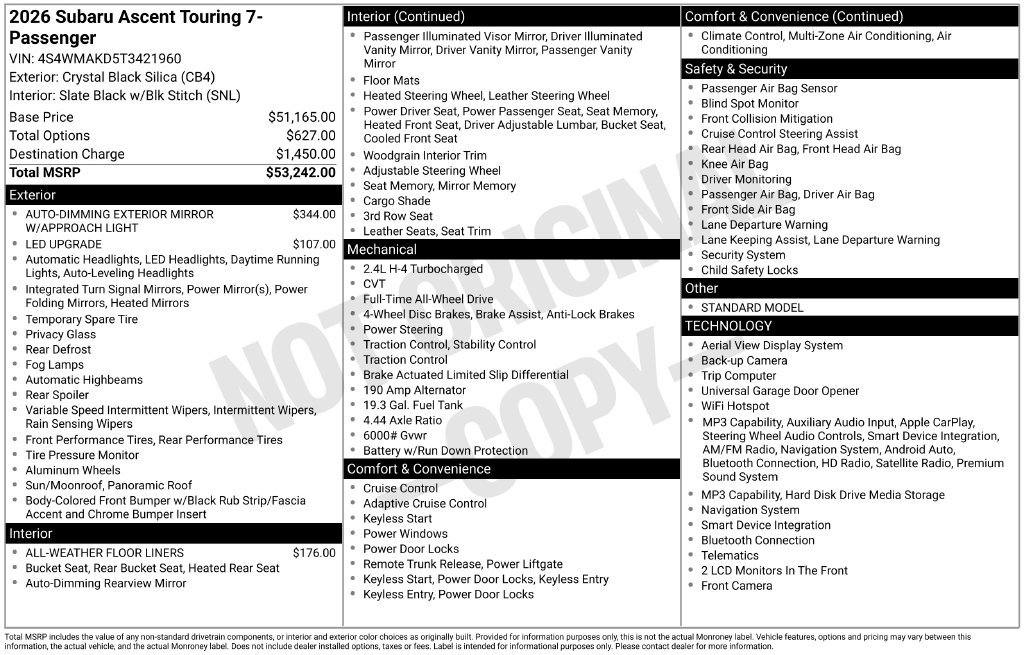 Certified 2026 Subaru Ascent Touring AWD/4WD image 7