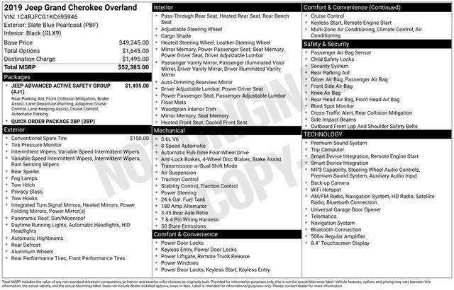 Certified 2019 Jeep Grand Cherokee Overland AWD/4WD image 8