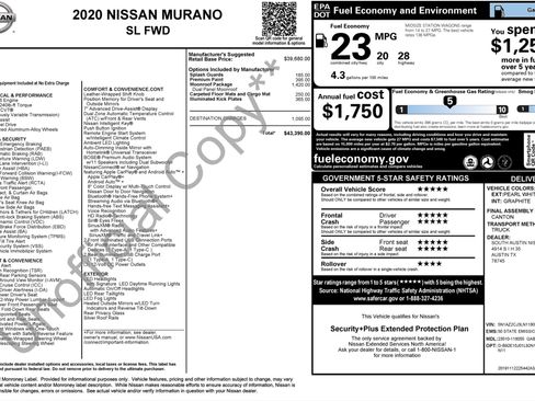 Used 2020 Nissan Murano SL w/ Moonroof Package FWD image 3