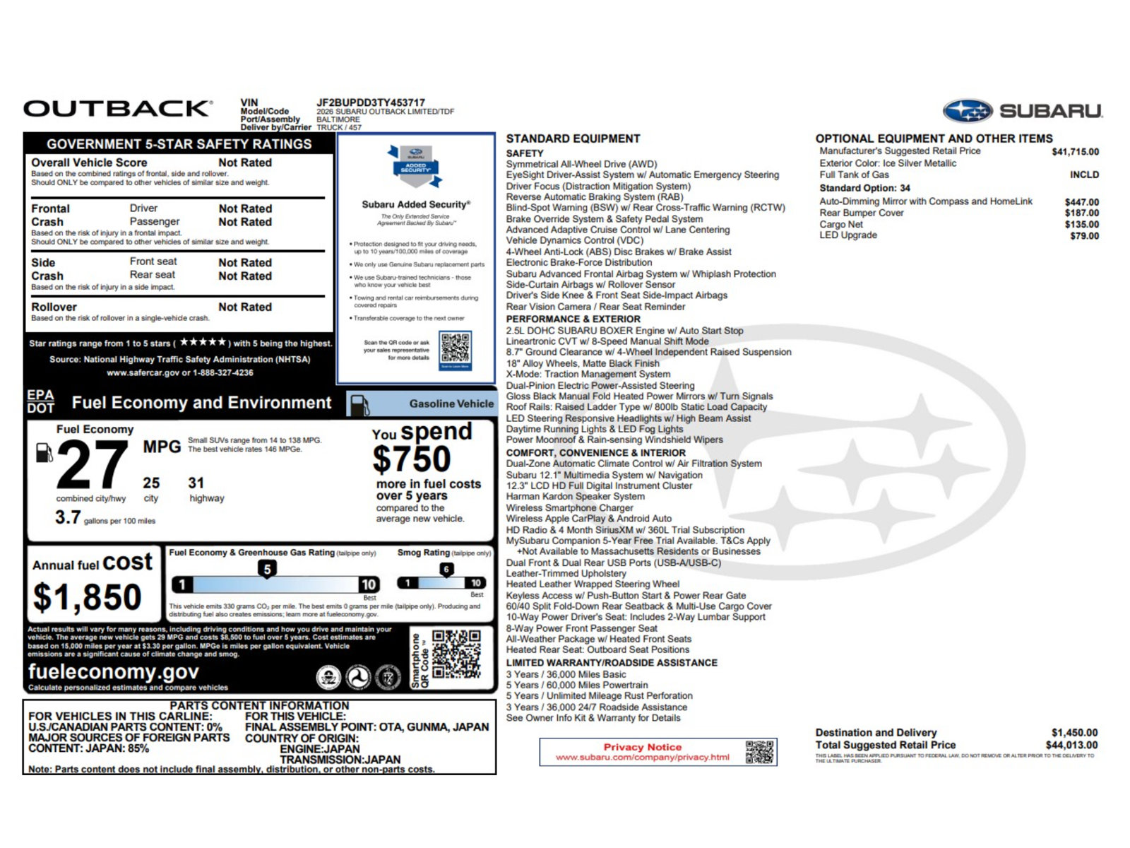 Used 2026 Subaru Outback Limited AWD/4WD image 6