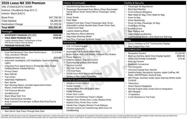 New 2026 Lexus NX 350 AWD w/ Accessory Package (2T) image 40