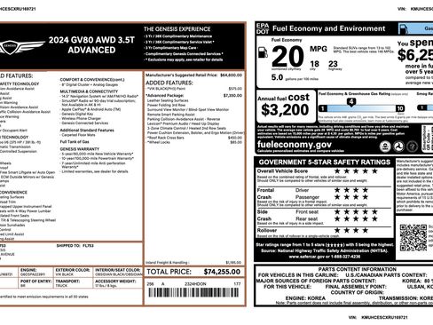 Certified 2024 Genesis GV80 3.5T Advanced w/ Advanced Package AWD/4WD image 3