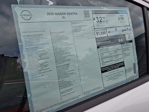New 2026 Nissan Sentra SL w/ Floor Mat Package FWD image 6