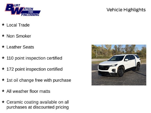 Used 2022 Chevrolet Traverse RS w/ LPO, Floor Liner Package FWD image 9