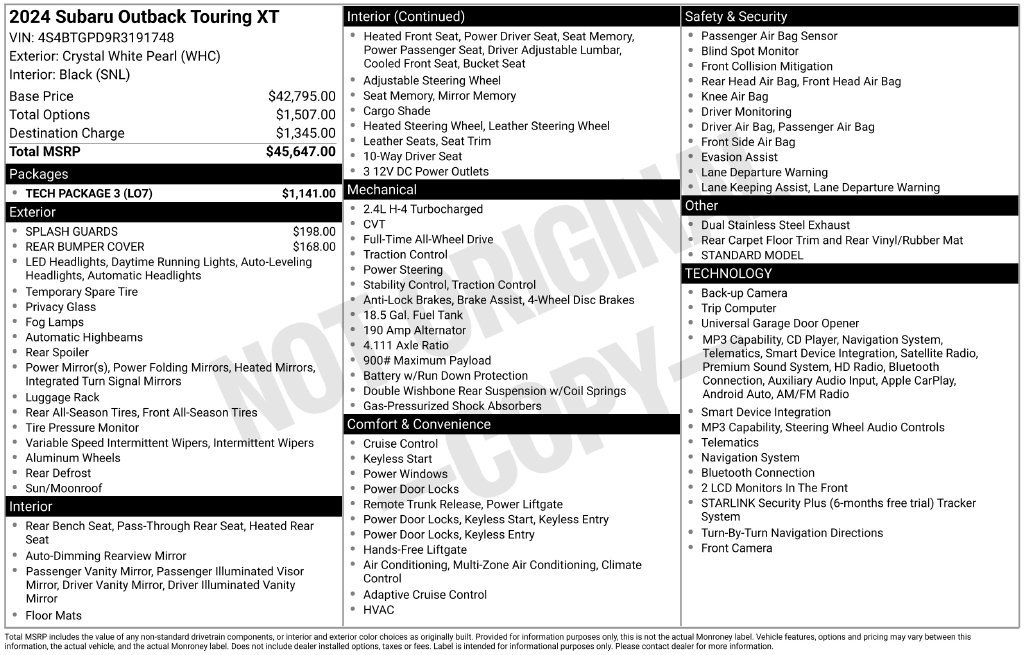 Certified 2024 Subaru Outback Touring XT w/ Tech Package 3 AWD/4WD image 6