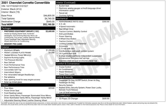 Used 2001 Chevrolet Corvette Convertible w/ Preferred Equipment Group2 RWD image 7
