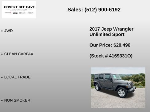 Used 2017 Jeep Wrangler Unlimited Sport w/ Quick Order Package 24S AWD/4WD image 6
