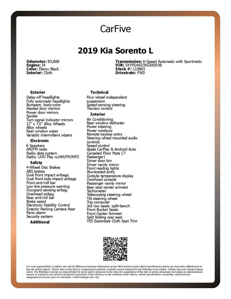 Used 2019 Kia Sorento L FWD image 29