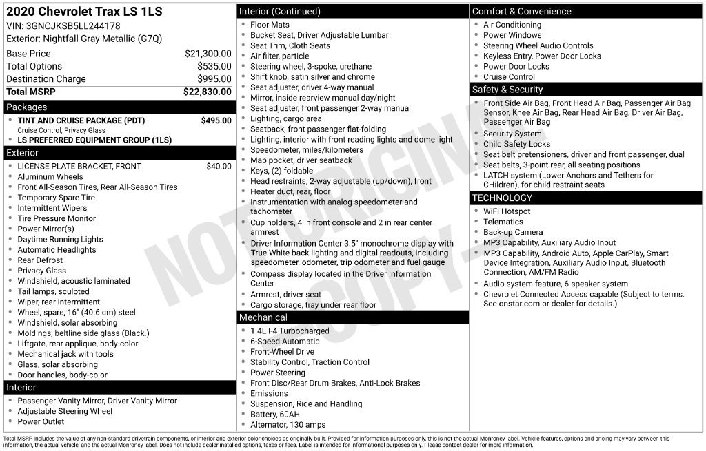Used 2020 Chevrolet Trax LS w/ Tint and Cruise Package FWD image 3