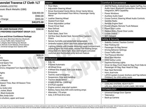 Used 2018 Chevrolet Traverse LT w/ LPO, Floor Liner Package AWD/4WD image 29