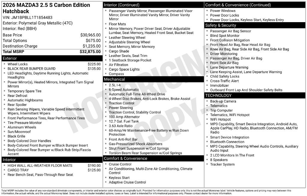 Certified 2026 MAZDA MAZDA3 Carbon AWD/4WD image 43