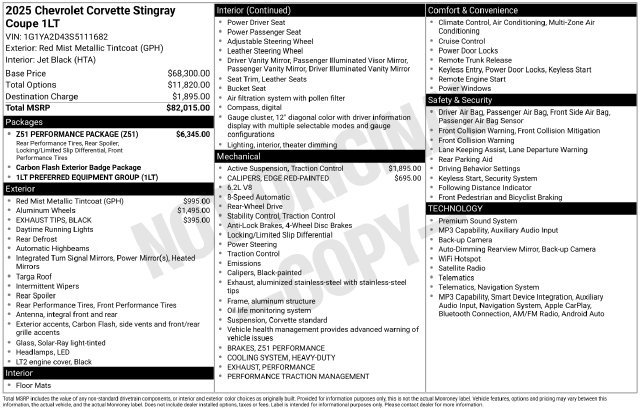 Used 2025 Chevrolet Corvette Stingray Coupe w/ Z51 Performance Package RWD image 7