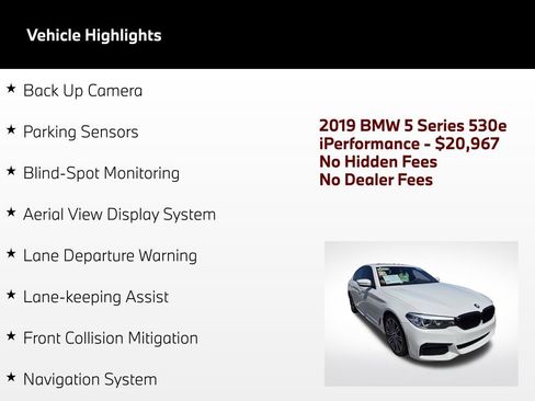 Used 2019 BMW 530e w/ M Sport Package RWD image 4