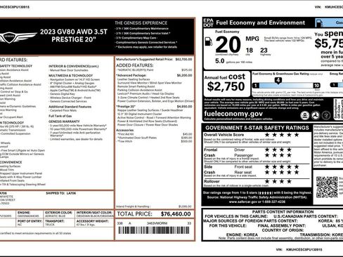 Certified 2023 Genesis GV80 3.5T Prestige image 3