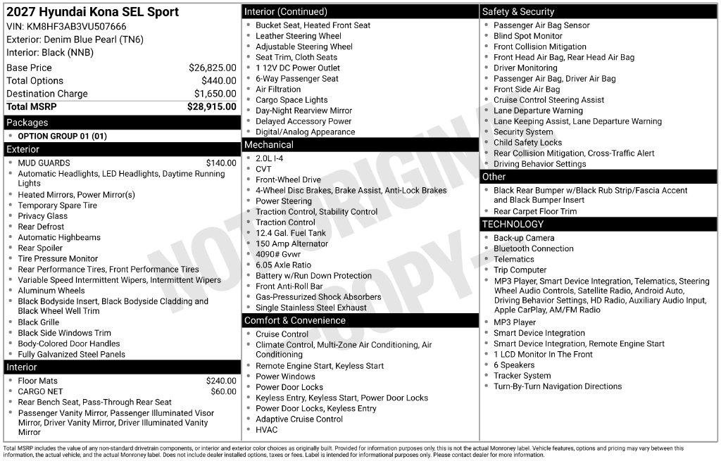 New 2027 Hyundai Kona SEL Sport FWD image 5